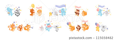 Cute Animal Character Marching and Playing Musical Instrument Vector Set Cute Animal Character Marching and Playing Musical Instrument Vector Set 115038482