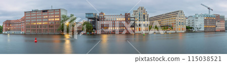 Embankment along the Spree river in the historical part of Berlin at sunset. Germany. 115038521