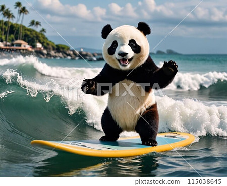 Panda surfer! Surfing is in full swing this summer 115038645