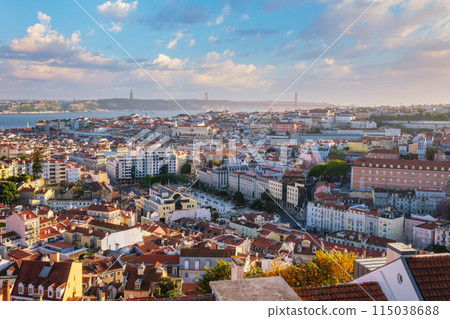 Sunset view of Lisbon from Miradouro da Senhora do Monte viewpoint. Lisbon, Portugal Sunset view of Lisbon from Miradouro da Senhora do Monte viewpoint. Lisbon, Portugal 115038688