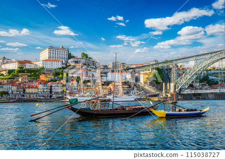 View of Porto city over Douro river. Porto, Vila Nova de Gaia, Portugal 115038727