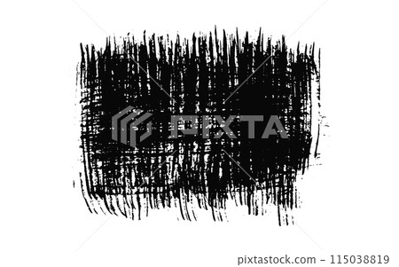 Artistic cross striped chaotic texture of black ink brush strokes. Unique vector paintbrush textured geometric square shape border for texture frame design, background, angry banner concept 115038819