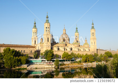 Saragossa city day view, Spain. Zaragoza cathedral. Saragossa city day view, Spain. Zaragoza cathedral. 115039072