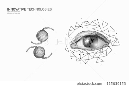 Intraocular lenses 3D low poly concept. Healthcare eye vision care medicine surgery. Isolated eyewear correction. Ad marketing template vector illustration 115039153
