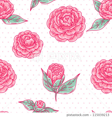 Pattern with camellia flowers. Beautiful decorative plants. 115039213
