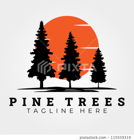 pine, pine growth, evergreen, rustic, fir, cypress, cedar, pinus trees logo vector illustration design, icon, template, background pine, pine growth, evergreen, rustic, fir, cypress, cedar, pinus trees logo vector illustration design, icon, template, background 115039319