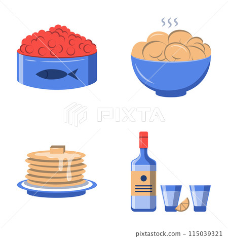 Russian national food flat icon set Russian national food flat icon set 115039321