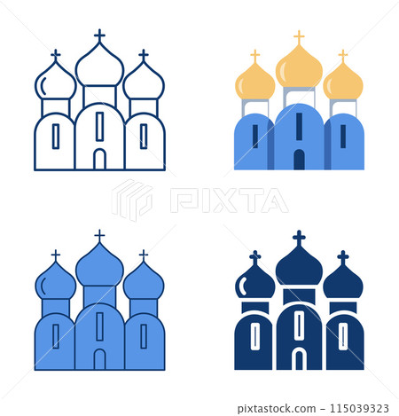 Orthodox church icon set in flat and line style 115039323