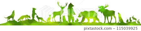 Forest animals silhouette. hand drawing. Not AI, Vector illustration Forest animals silhouette. hand drawing. Not AI, Vector illustration 115039925