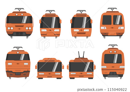 public transport train front view icons cartoon style vector flat illustration 115040922