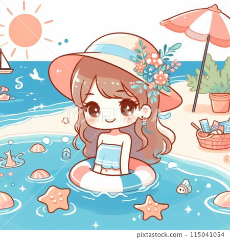 A girl enjoying swimming at a summer resort 115041054