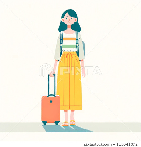 去旅行的女人日本女人旅行淺色柔和的彩色手提箱可愛 115041072