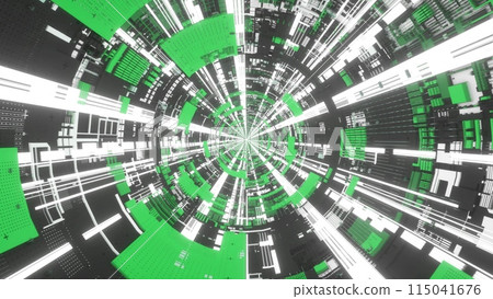 Sci-Fi green tech tunnel. Moving inside glowing endless corridor. 3d illustration 115041676