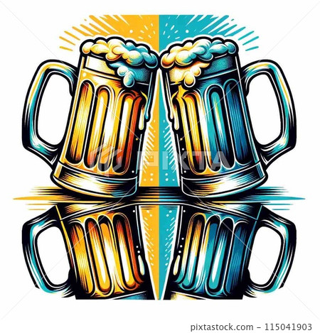 杯子裡啤酒的手繪風格插圖 115041903