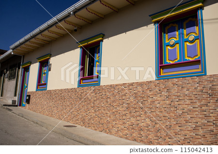 Beautiful streets at the historical downtown of the heritage town of Aguadas located at the Caldas department in Colombia. Beautiful streets at the historical downtown of the heritage town of Aguadas located at the Caldas department in Colombia. 115042413