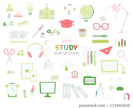 Study Stationery Illustration No lines Hand-drawn style School Learning School Simple PC Notebook Desk 115042630