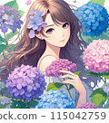 Beautiful Woman with Hydrangea 115042759