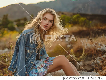 beautiful blonde in a casual setting 115042933