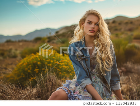 beautiful blonde in a casual setting 115042935