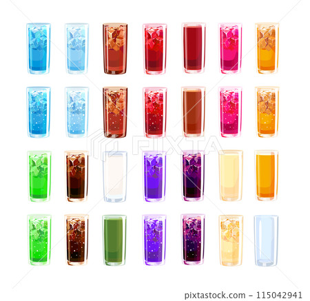設定各種彩色果汁的插圖 設定各種彩色果汁的插圖 115042941