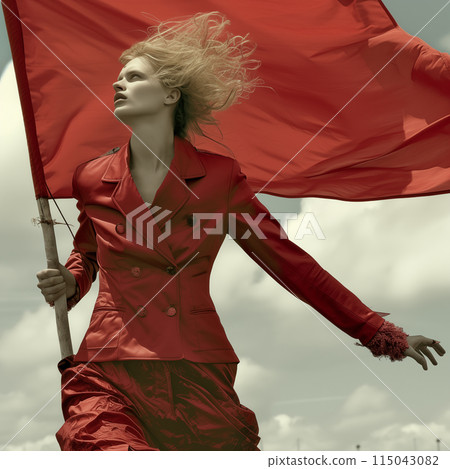composite image of pretty blonde in red superhero 115043082