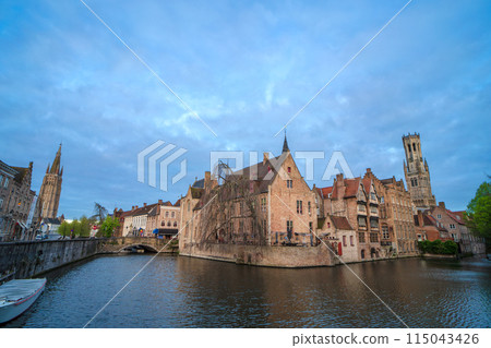 Belgium, Bruges, Dijver Canal, early morning Belgium, Bruges, Dijver Canal, early morning 115043426