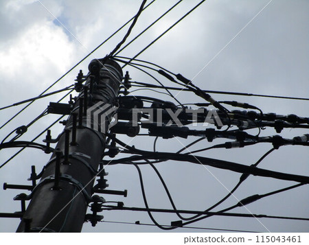 電線桿上纏結的電線 電線桿上纏結的電線 115043461