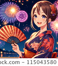 Beautiful women in yukata enjoying the fireworks 115043580