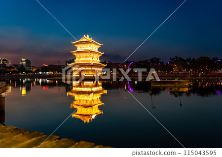 Illuminated tower in a park in Ninh Binh city, Hanoi, Vietnam 115043595