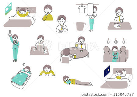 Illustration of a day in the life of a man living alone 115043787