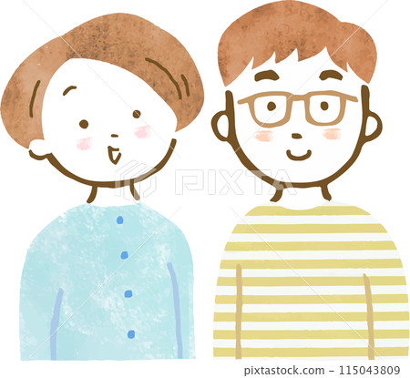 Smiling couple upper body hand-drawn illustration 115043809