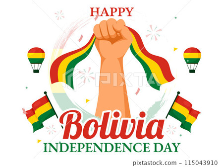 Bolivia Independence Day Vector Illustration on August 6 with Waving Flag and Ribbon in a Festive National Holiday Flat Cartoon Background 115043910