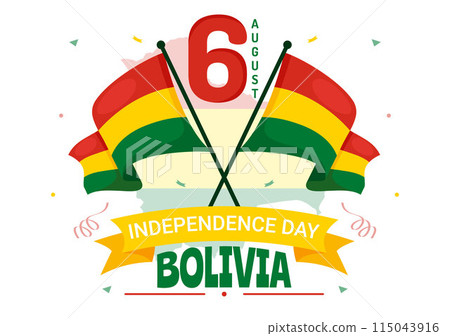 Bolivia Independence Day Vector Illustration on August 6 with Waving Flag and Ribbon in a Festive National Holiday Flat Cartoon Background 115043916