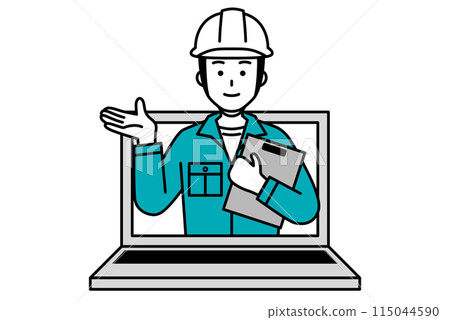A male worker jumps out of the laptop screen to explain A male worker jumps out of the laptop screen to explain 115044590