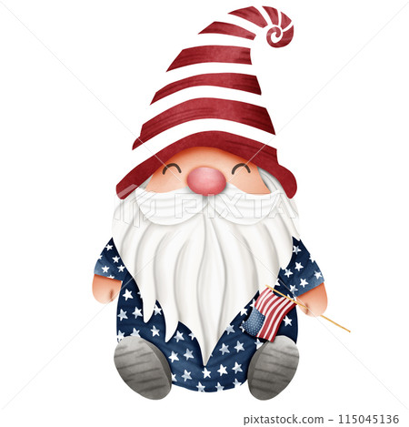Cute gnomes celebrating American Independence day on July 4th, Hand holding a flag. 115045136