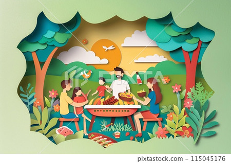 National Day celebration with a family enjoying a traditional Argentine barbecue (asado) in a park 115045176