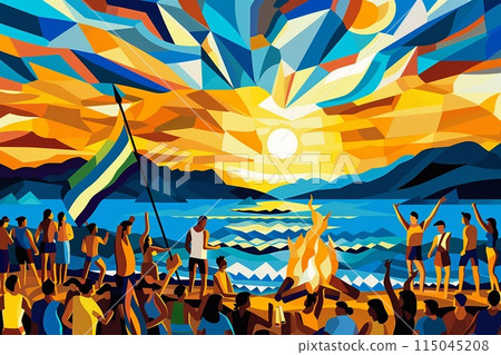 Sunset celebration on a beach for Argentina s National Sovereignty Day, with people gathered 115045208