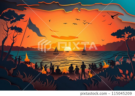 Sunset celebration on a beach for Argentina s National Sovereignty Day, with people gathered 115045209