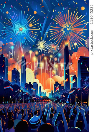 Festive fireworks display over Buenos Aires on Independence Day 115045223