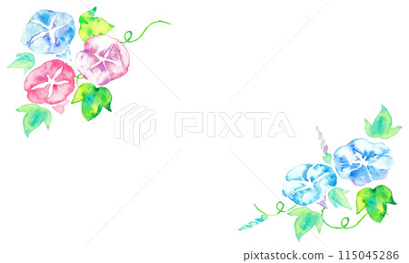 水彩。牽牛花向量插畫與水彩觸感。夏天牽牛花框架背景。日式牽牛花材質。 水彩。牽牛花向量插畫與水彩觸感。夏天牽牛花框架背景。日式牽牛花材質。 115045286