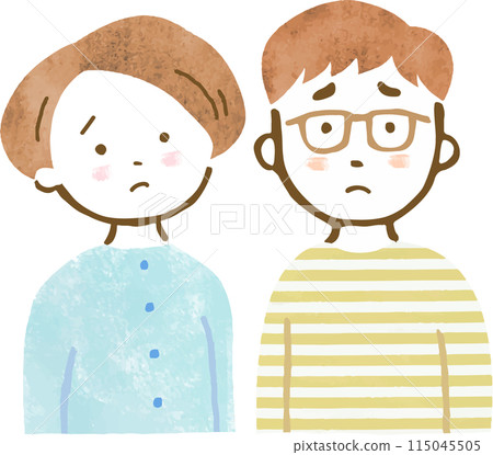 Hand-drawn illustration of a male and female couple with a troubled expression 115045505