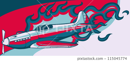 vector illustration of vintage airplane with flames 115045774