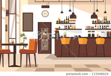Indoor Interior Landscape in Cafe Restaurant with Bar and Chair Table for Customer 115046024