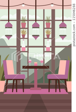 Dining Table for Romantic Customer Dinner Date in Cafe Restaurant with Window Background Dining Table for Romantic Customer Dinner Date in Cafe Restaurant with Window Background 115046288
