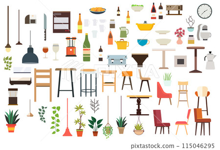 Elements of Furniture and Utensils in Cafe Restaurant 115046295