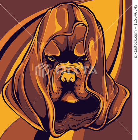vector illustration of pitbull head with cap on white background 115046345