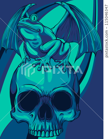 vector illustration skull with frog on white background. digital hand draw vector illustration skull with frog on white background. digital hand draw 115046347