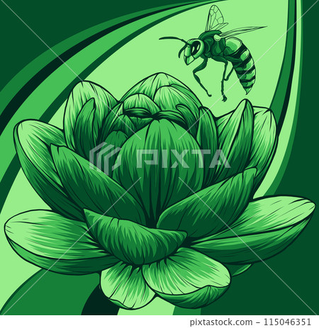vector illustration of Bee with flowers engraving style isolate on white background 115046351