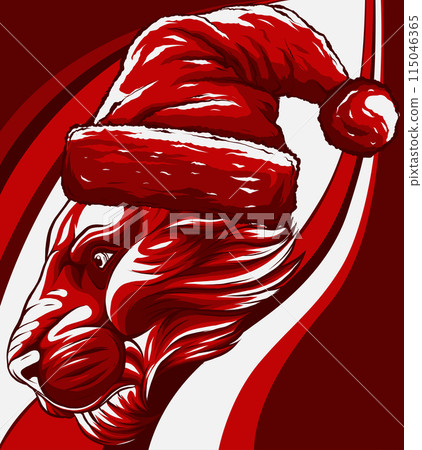 Christmas holidays lion with a cap. Vector illustration. Christmas holidays lion with a cap. Vector illustration. 115046365