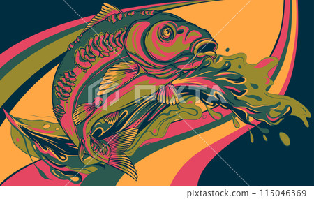 vector illustration of carp with splashing water vector illustration of carp with splashing water 115046369